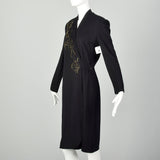 Medium Louis Feraud Wrap Dress 1990s Wool Black Long Sleeve