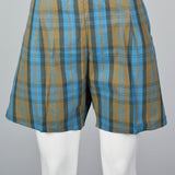 1950s Brown and Blue Plaid Shorts
