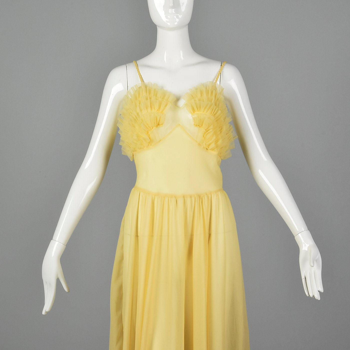 1950s Yellow Nightgown with Ruffled Bust