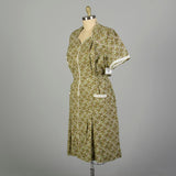 3XL 1950s Day Dress Green Paisley Short Sleeve Volup Cotton Deadstock Zip Front