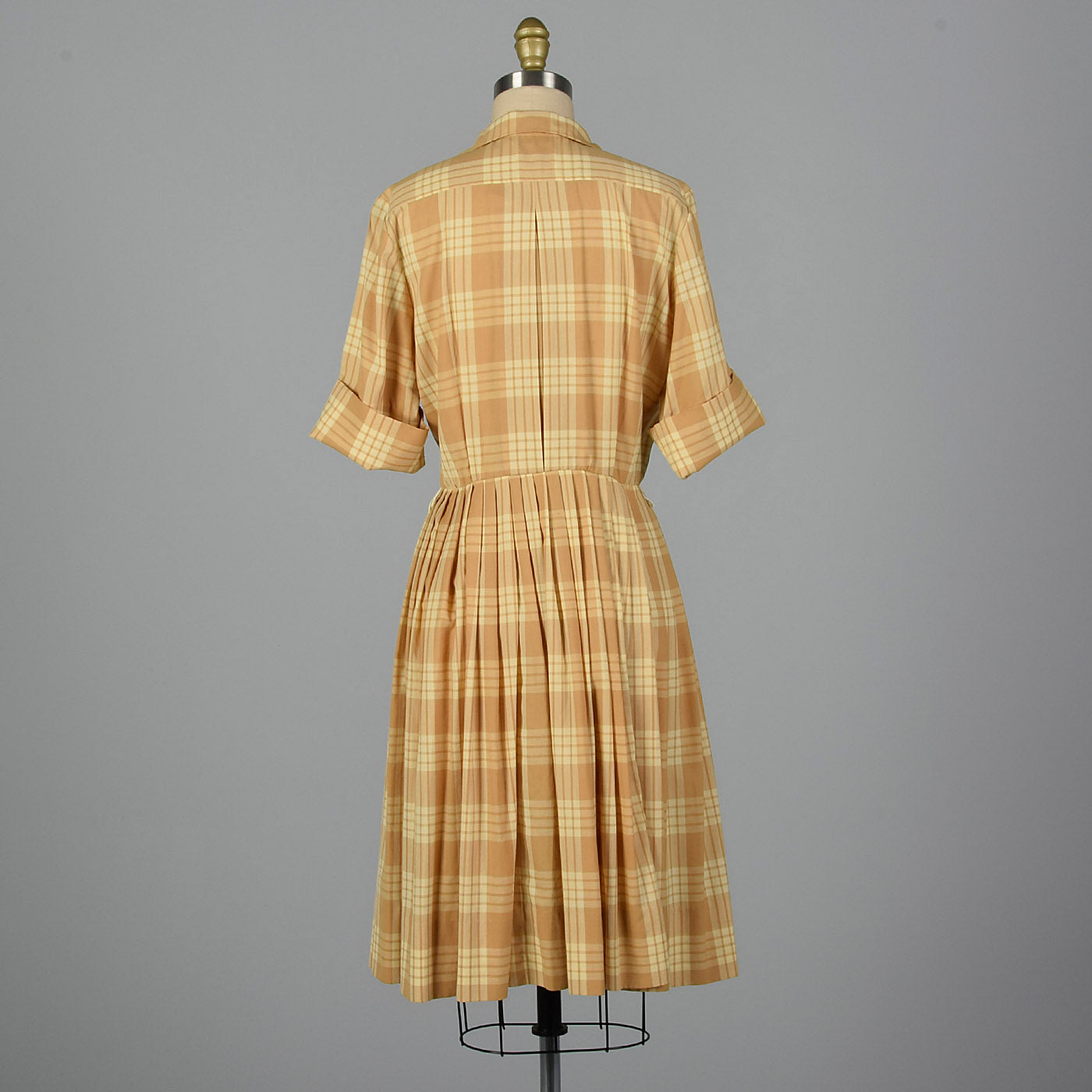 1960s Plaid Shirtwaist Dress with Vented Back
