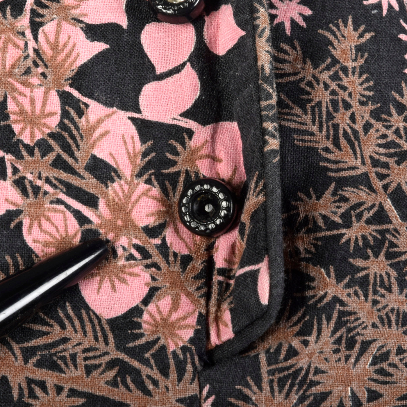 1950s Black and Pink Floral Dress with Drop Waist