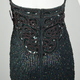 Small 1990s Halter Dress Forest Green Bugle Beaded Evening Gown