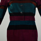 Small 1980s Horizontal Stripe Skirt Set Jewel Tone Suit Narrow Wale Corduroy Separates Outfit