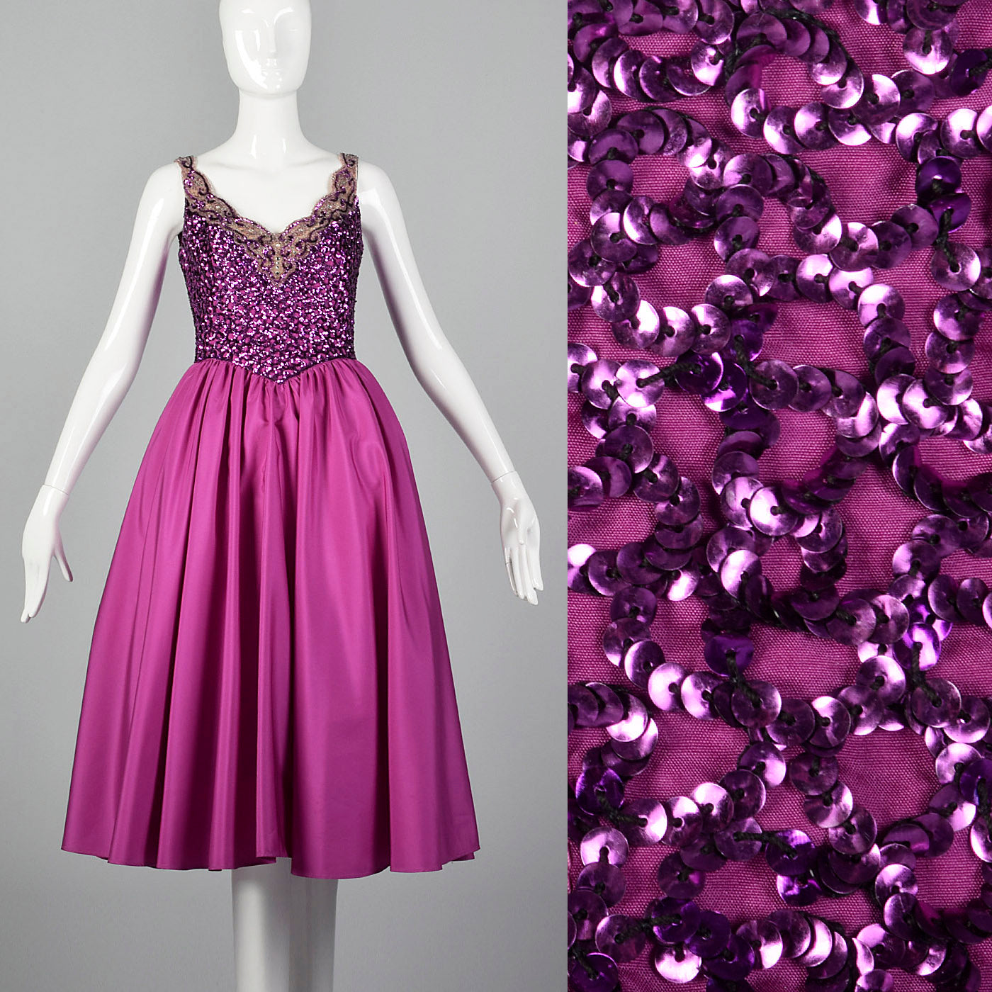 Small 1980s Fuchsia Dress with Sequined Bodice