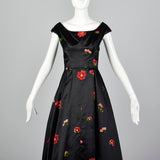 1950s Hattie Carnegie Black Gown with Flocked Flowers