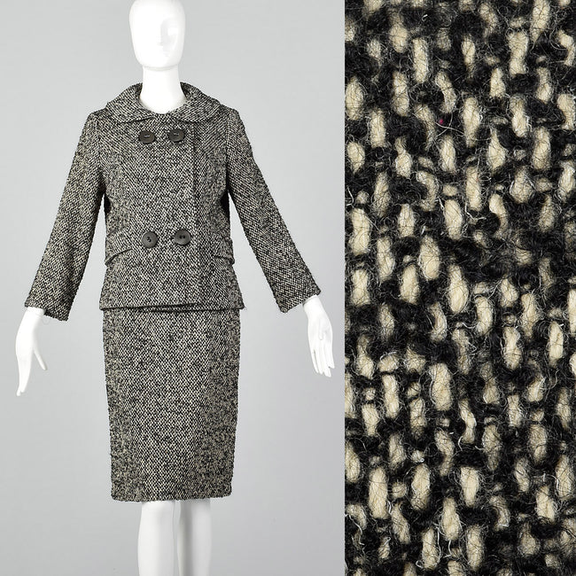 1960s Black and White Boucle Wool Skirt Suit