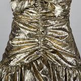 1980s Victor Costa Metallic Gold Strapless Party Dress