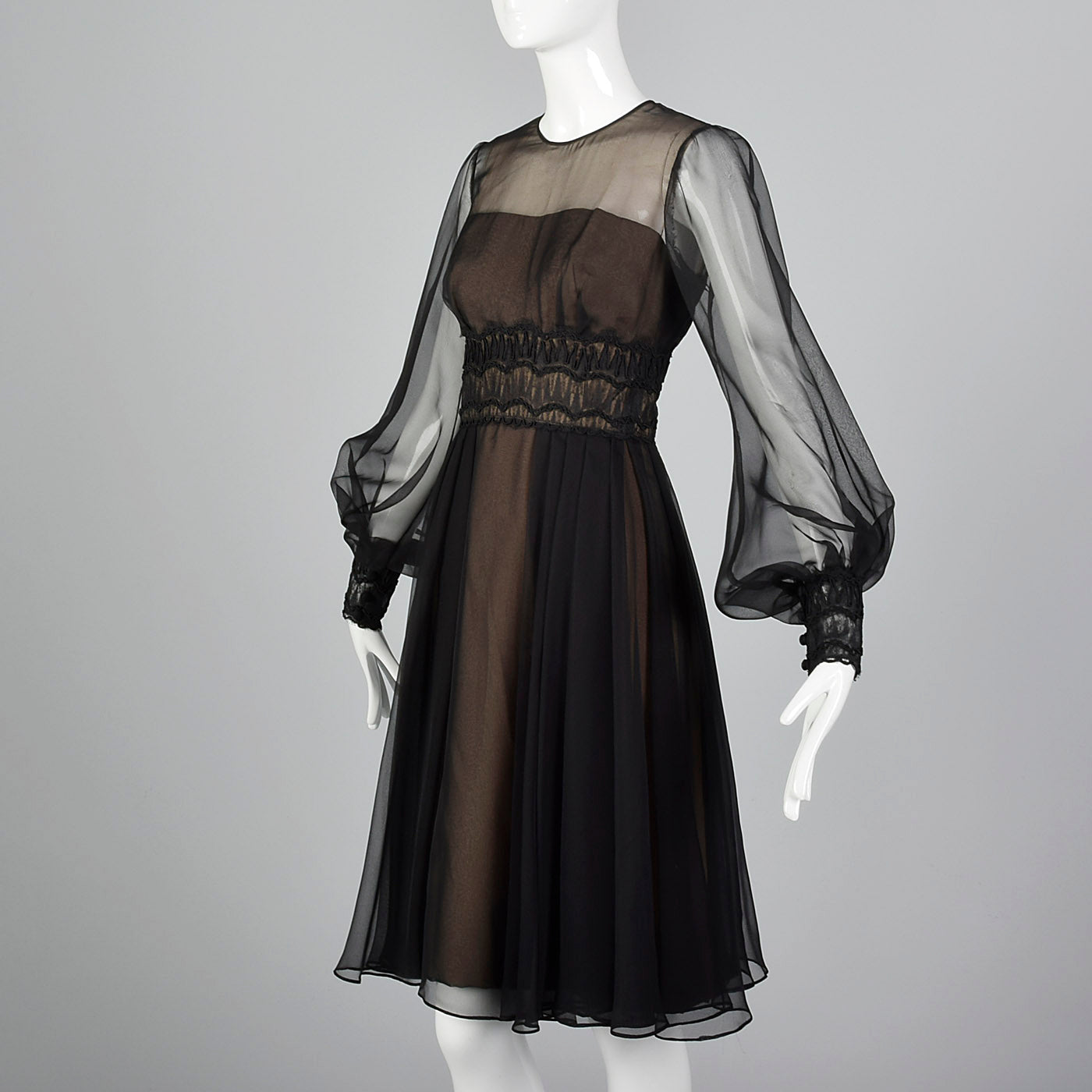 1960s Layered Sheer Dress with Bishop Sleeves