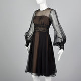 1960s Layered Sheer Dress with Bishop Sleeves