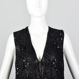 1990s Long Black Vest Top