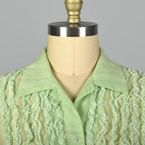 1950s Sheer Green Dress with Ruffle Bodice