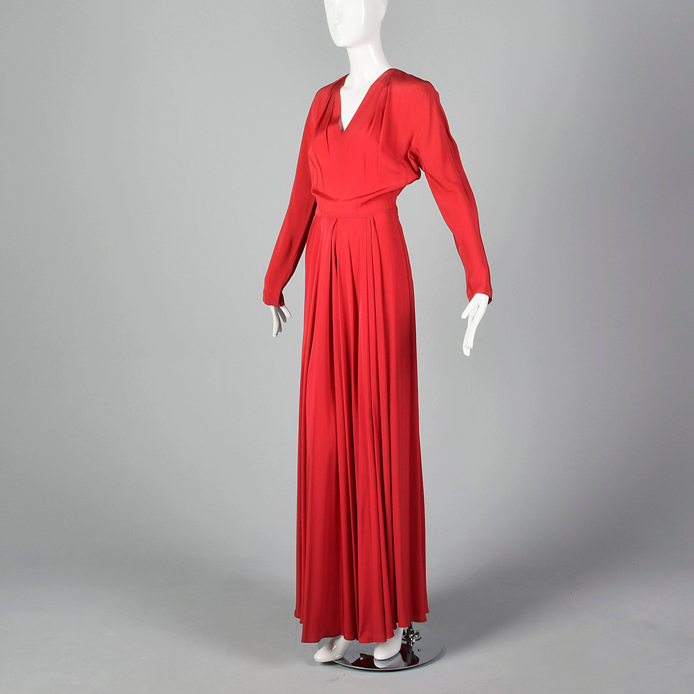 1940s Red Rayon Gown with Gorgeous Skirt
