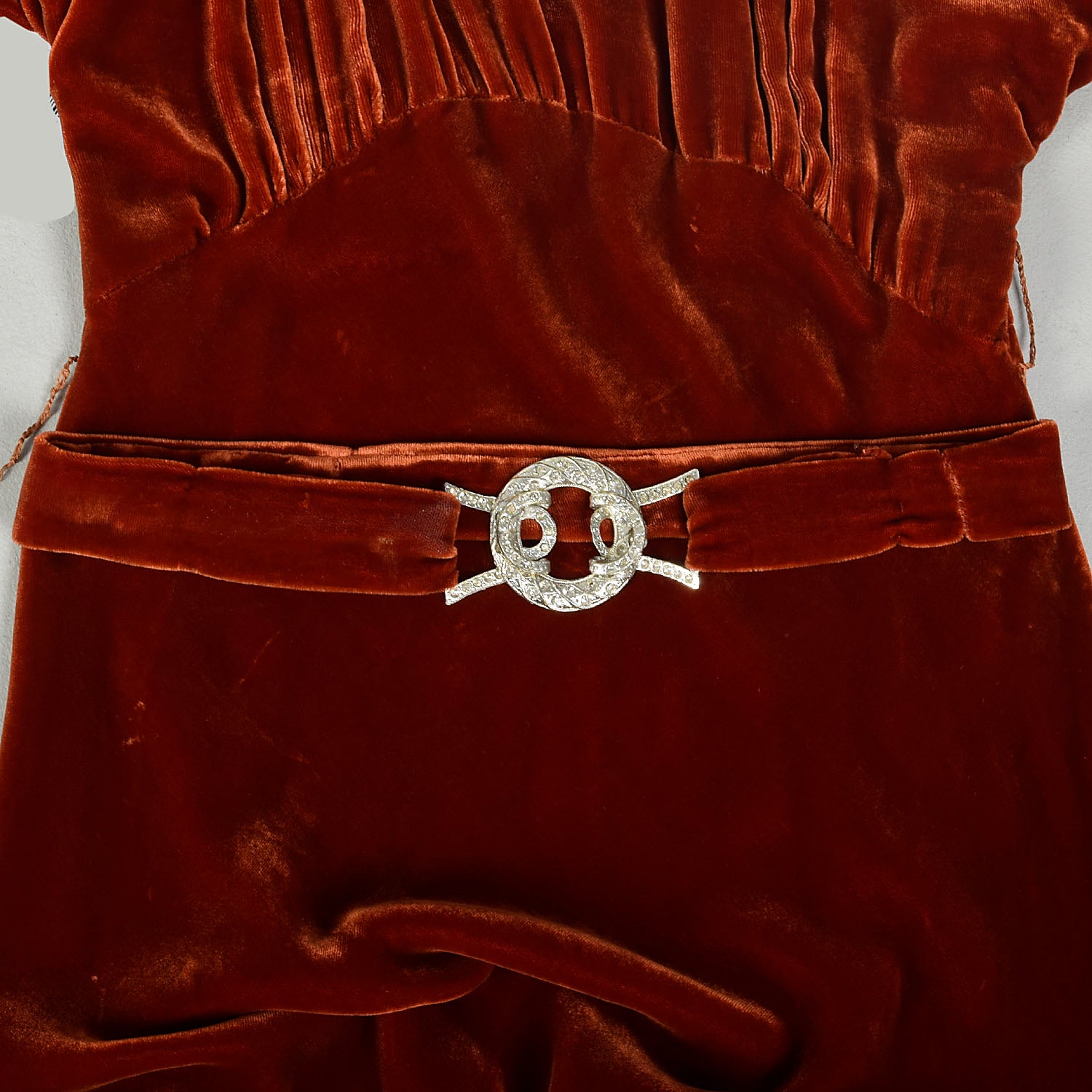 Small 1930s Silk Velvet Dress Tawny Glamorous Beaded Evening Gown Old Hollywood