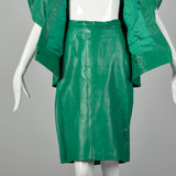 Medium Michael Hoban for North Beach Leather 1980s Green Leather Skirt Set