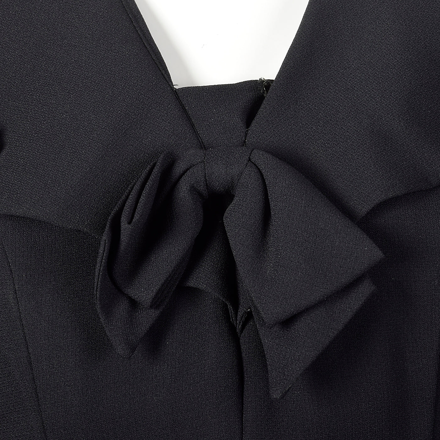 1950s Black Rayon Dress with Velvet Trim and Shawl Collar