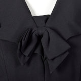 1950s Black Rayon Dress with Velvet Trim and Shawl Collar