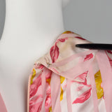 Medium 1970s Christian Dior Pink Floral Stripe Dress Long Sleeve