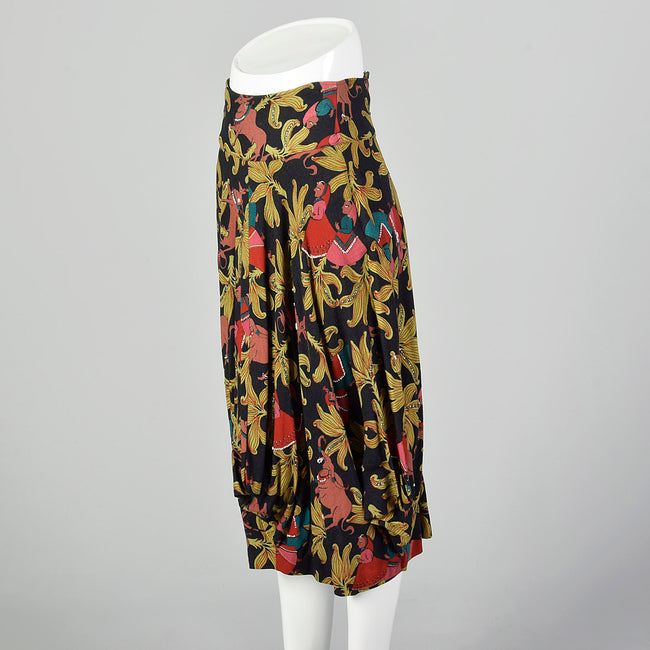 XS 1940s Novelty Print Cotton Harem Skirt