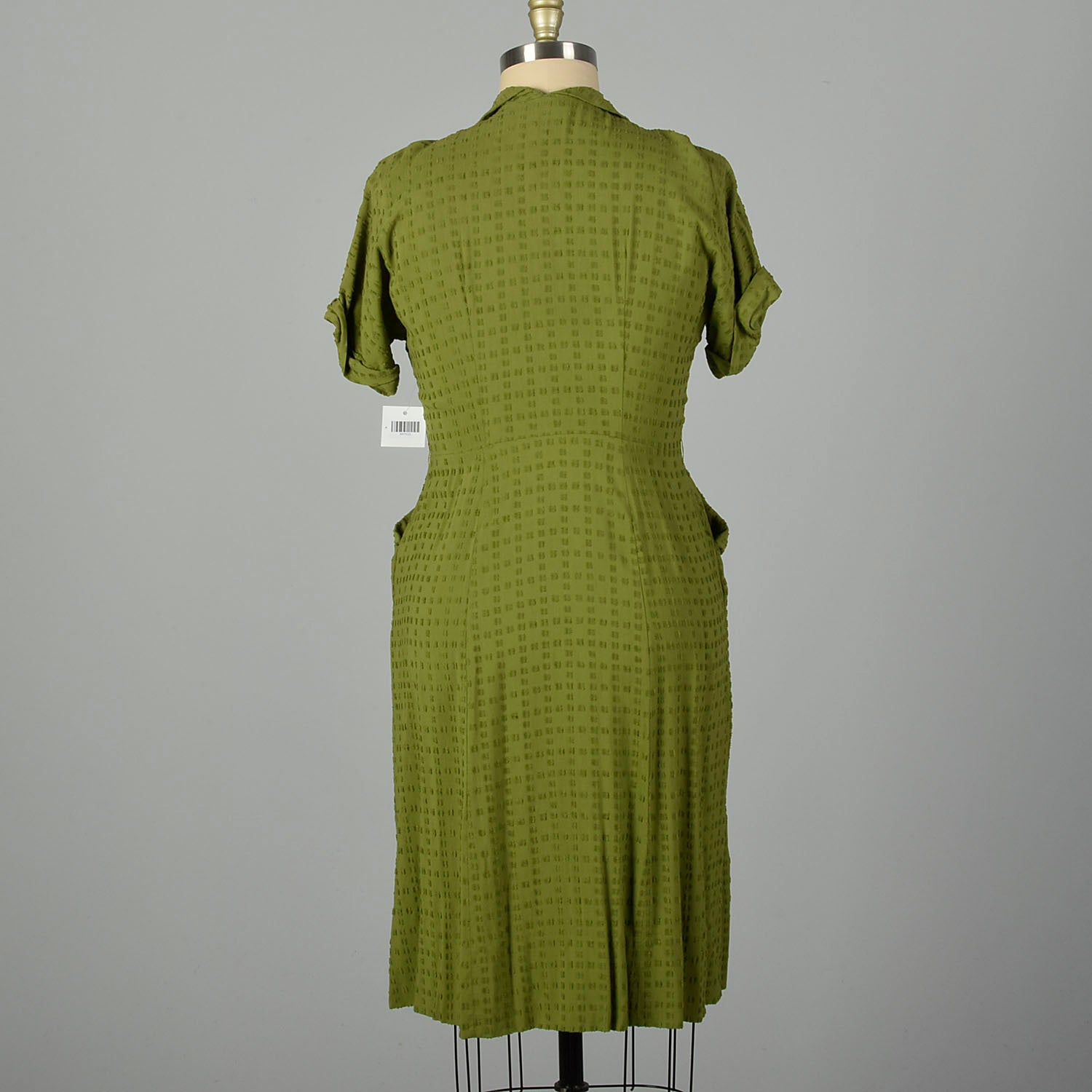 XL 1950s Green Rayon Day Dress Casual Short Sleeve