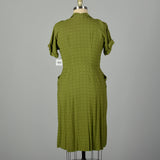 XL 1950s Green Rayon Day Dress Casual Short Sleeve