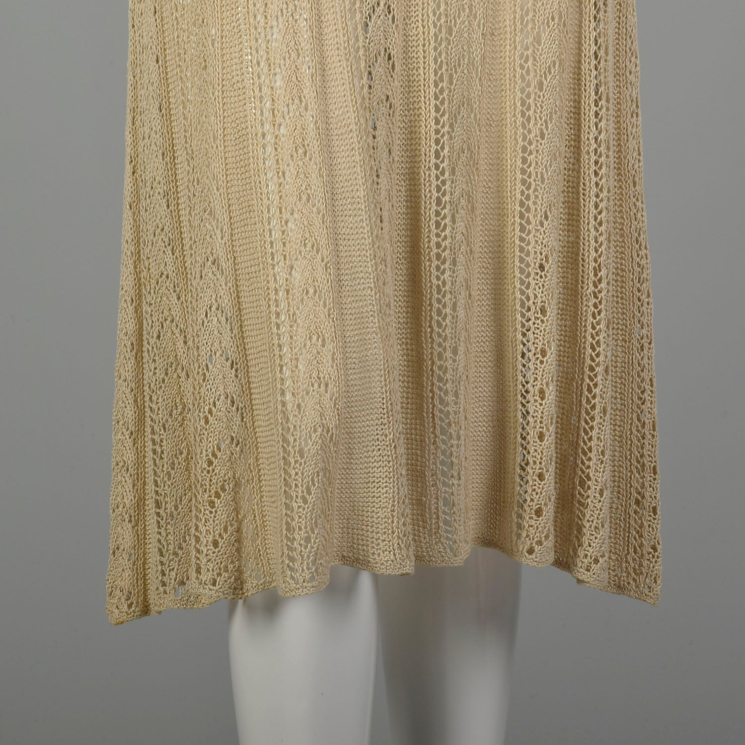 XS 1930s Hand Knit Dress Bohemian Sheer Cotton Short Sleeves