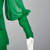 Small Galanos 1980s Emerald Green Silk Dress