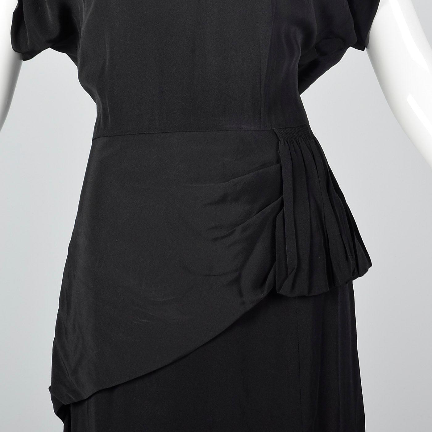 1940s Black Rayon Dress with Beaded Collar