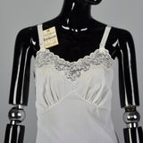 1950s Deadstock White Nylon Slip with Floral Soutache