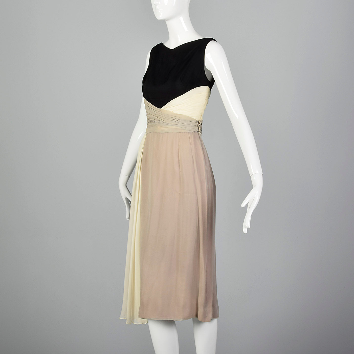 1950s Three Color Cocktail Dress in Silk Chiffon