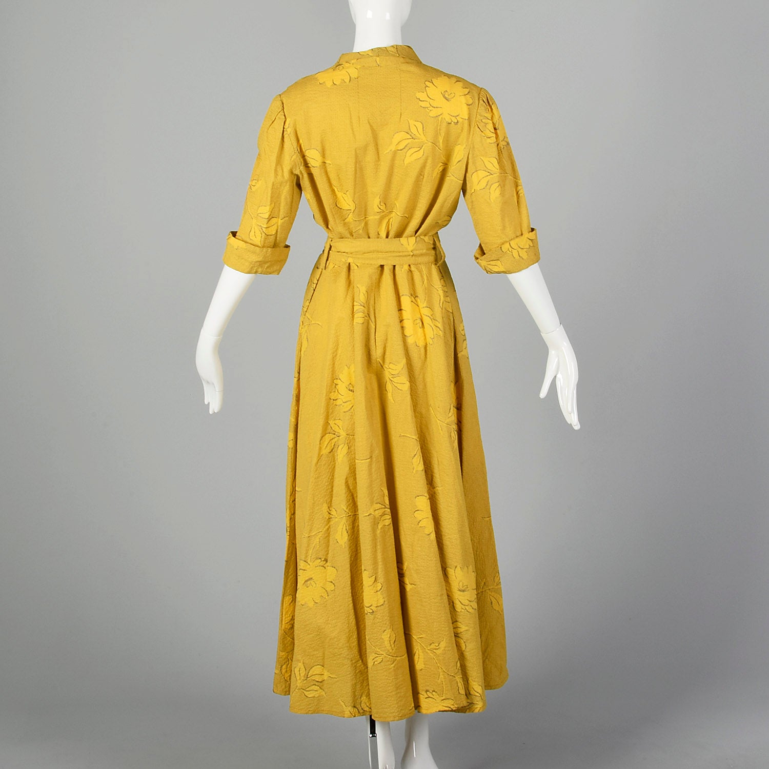 1950s Large Yellow Seersucker Day Dress