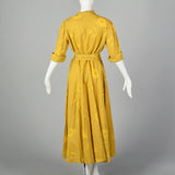 1950s Large Yellow Seersucker Day Dress