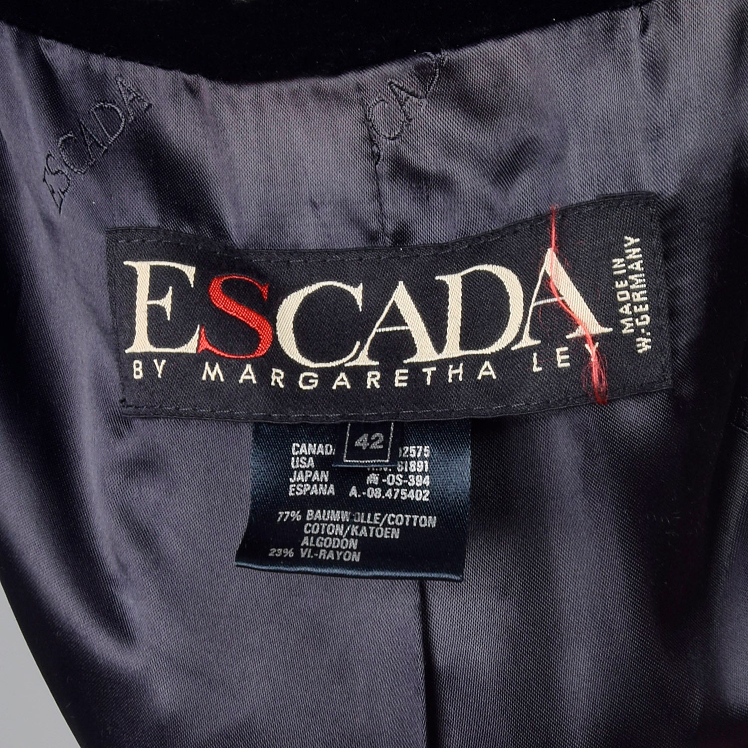 XL Escada 1980s Navy Blue Velvet Parka Coat