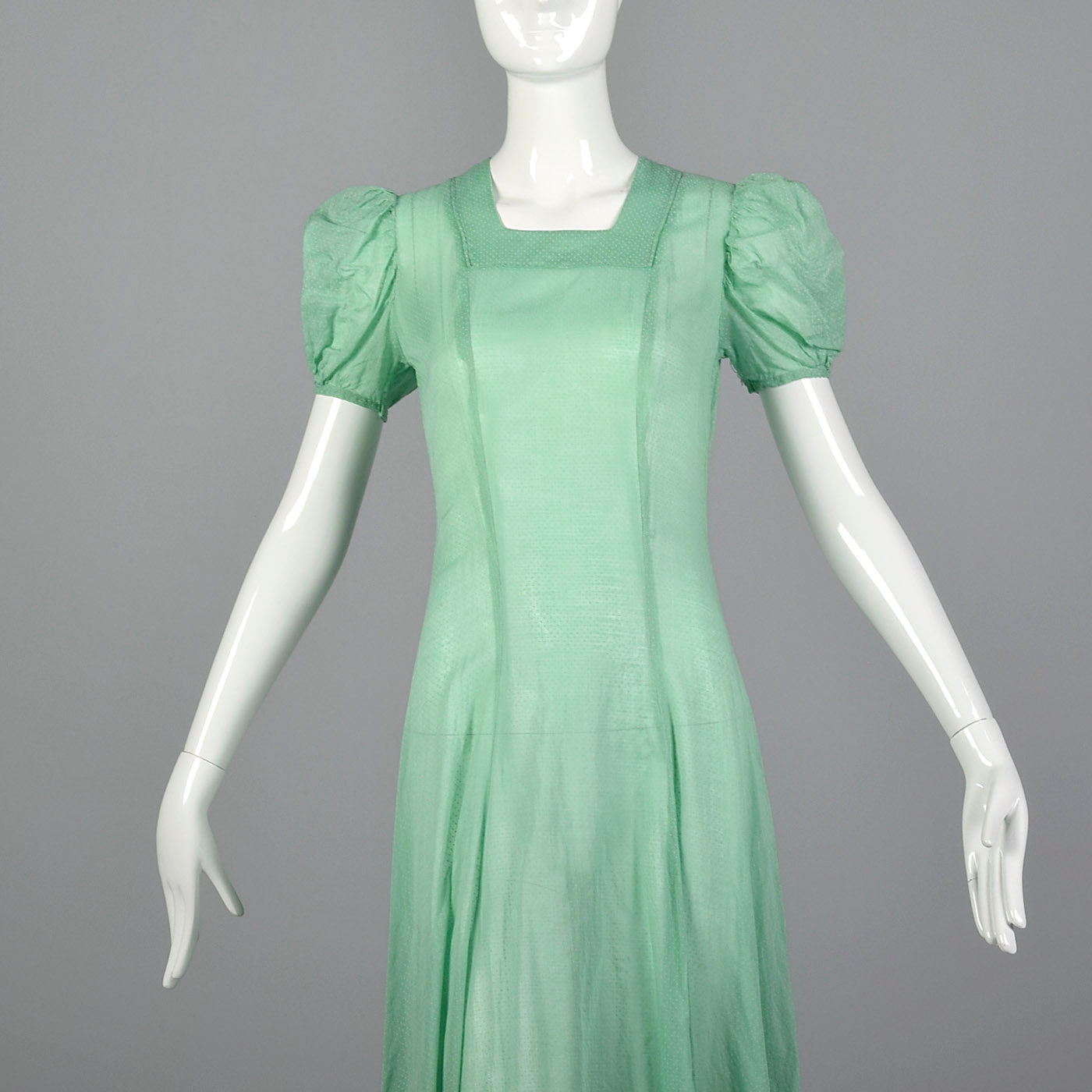1930s Sheer Green Dress with Swiss Dots