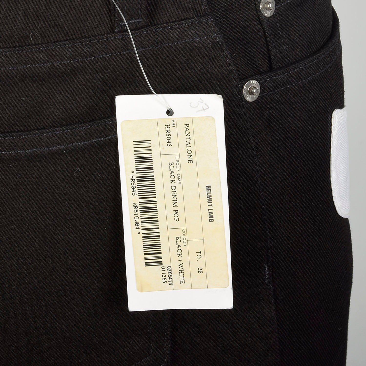 Small Helmut Lang Spring 2003 Black Jeans White Applique Designer Cotton Pants