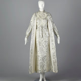 1970s Silver Brocade Maxi Dress with Matching Maxi Vest