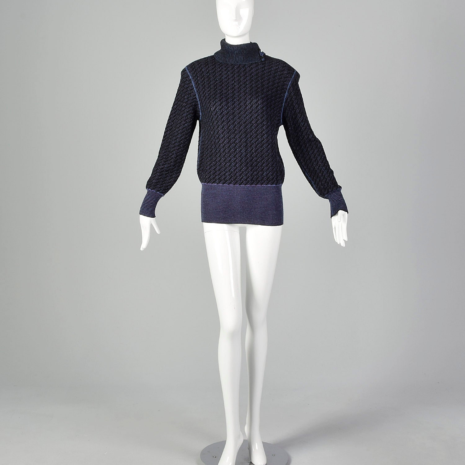 Small Emanuel Ungaro Parallele 1980s Purple Striped Black Turtleneck Sweater