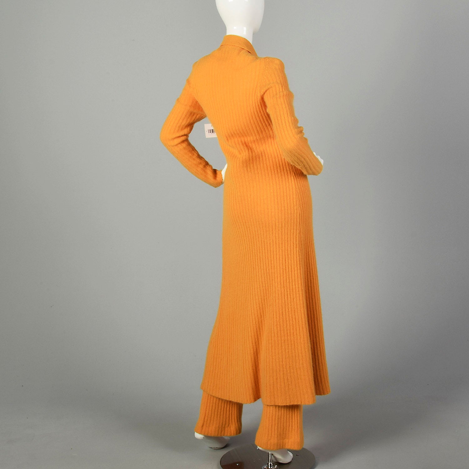 Medium 1970s 2pc Set Cozy Ribbed Knit Pants Angora Sweater Dress Autumn