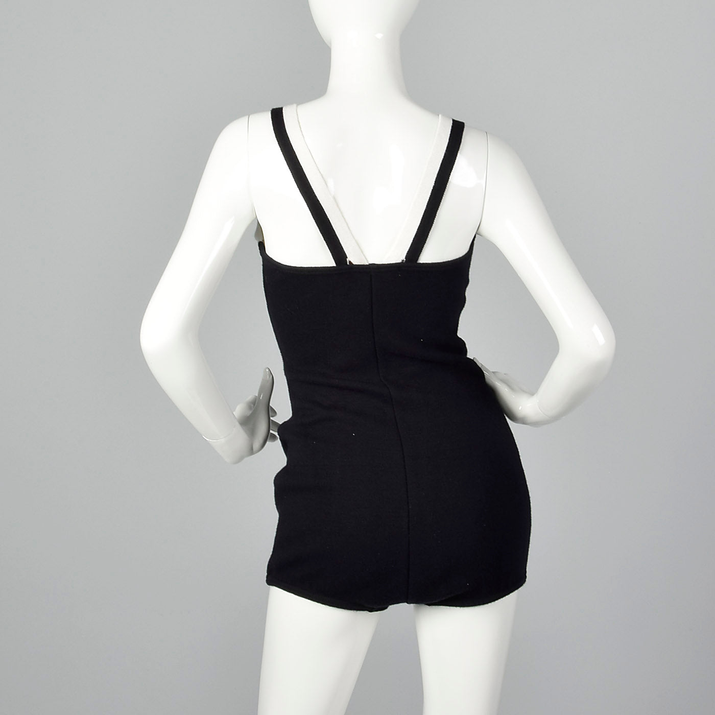 1960s Black Knit Swimsuit with White Trim