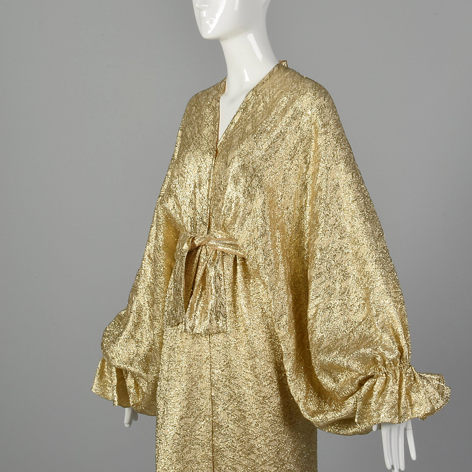 1970s Metallic Gold Evening Dress with Balloon Sleeves