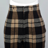 1960s Wool Cigarette Pants in Black and Brown Plaid