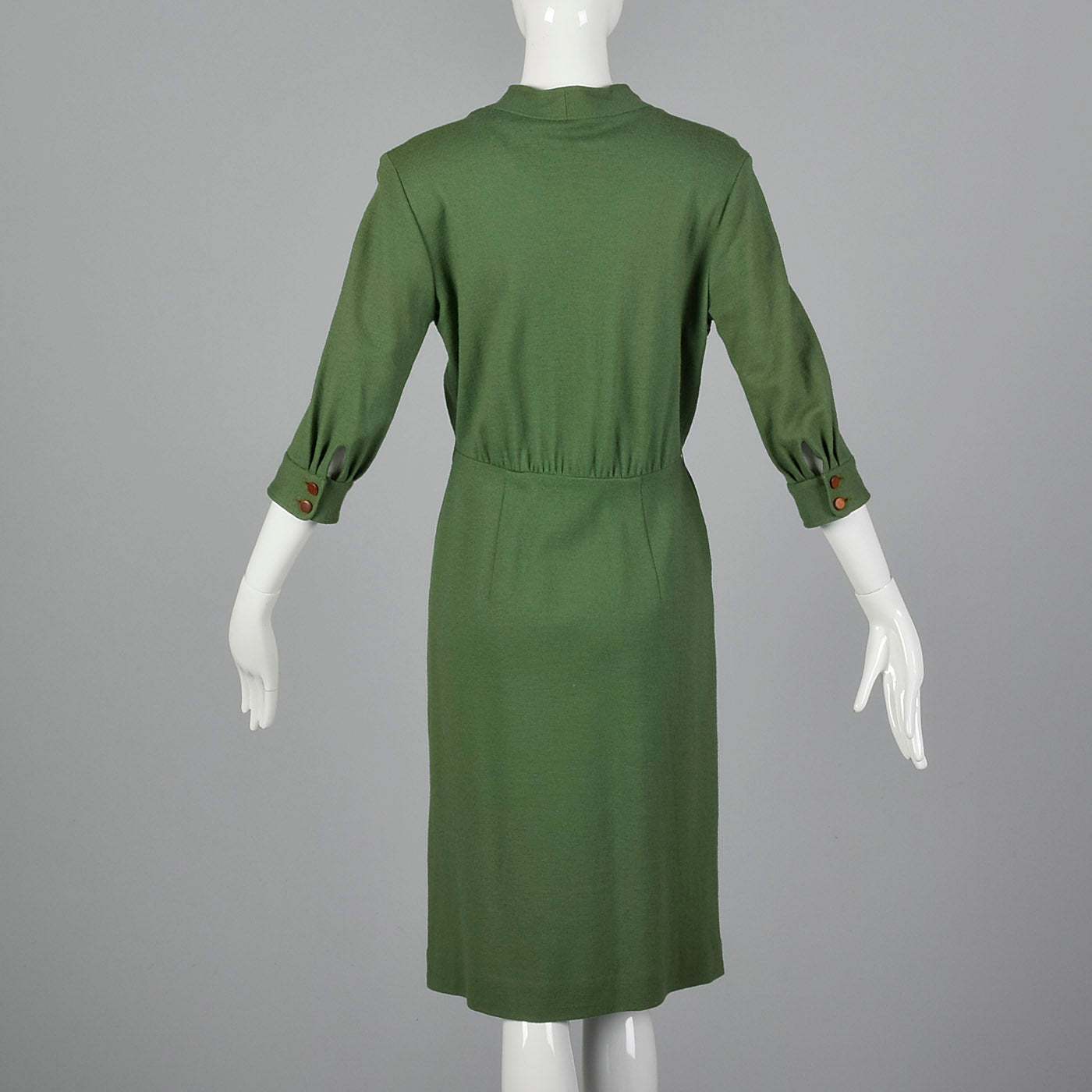 1960s Green Wool Pencil Dress with Button Front