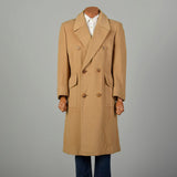 Large 1970s Coat Double Breasted Tan Winter Overcoat