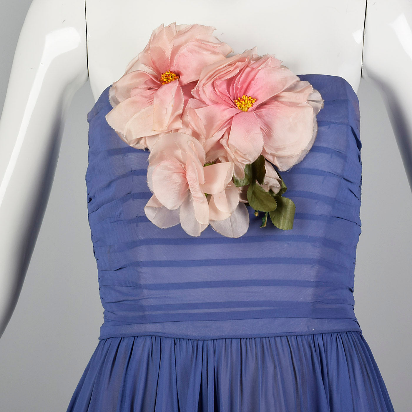 1950s Periwinkle Blue Chiffon Party Dress
