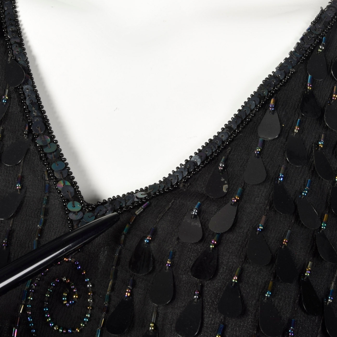 1970s Frank Usher Black Beaded Silk Dress Style & Salvage 1970s Frank Usher Black Beaded Silk Dress Style & Salvage