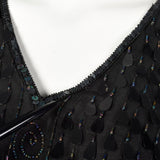 1970s Frank Usher Black Beaded Silk Dress
