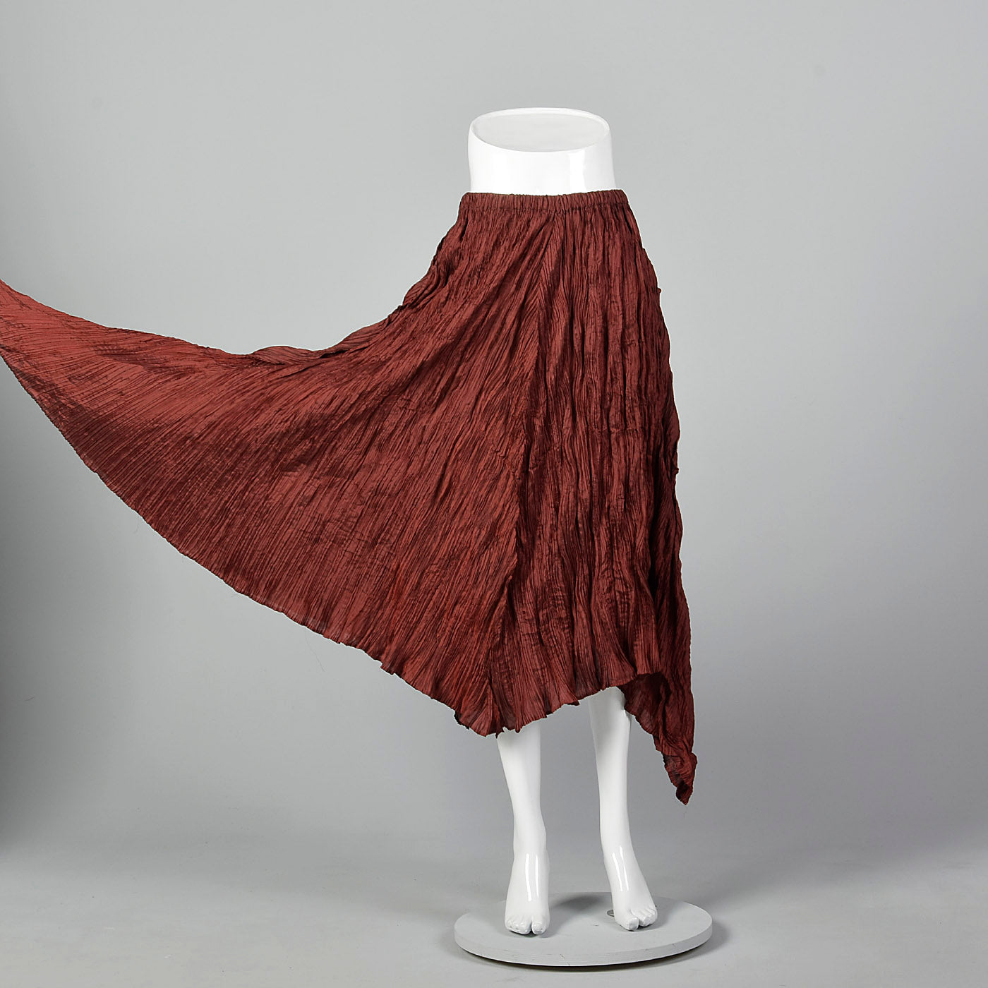2000s Issey Miyake Iridescent Red Pleated Skirt with Asymmetric Hem