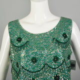 Medium 1960s Top Sleeveless Sequin Green Beaded Cocktail Evening Shirt