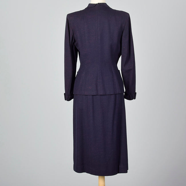 1950s Navy Blue Skirt Suit with Decorative Buttons