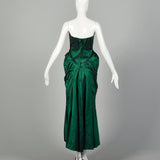 Small 1980s Dress Formal Green Taffeta Mermaid Strapless Evening Prom Gown